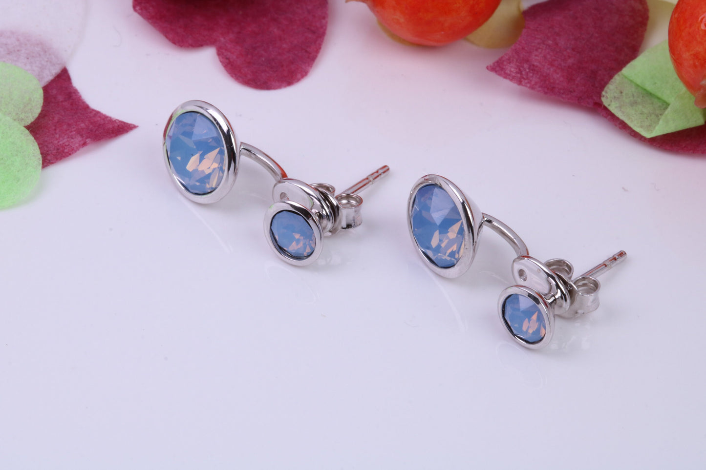 Blue Opal set Earrings, 2 in 1 Earrings, May be Worn as Droppers or Studs, Made from 925 Grade Sterling Silver