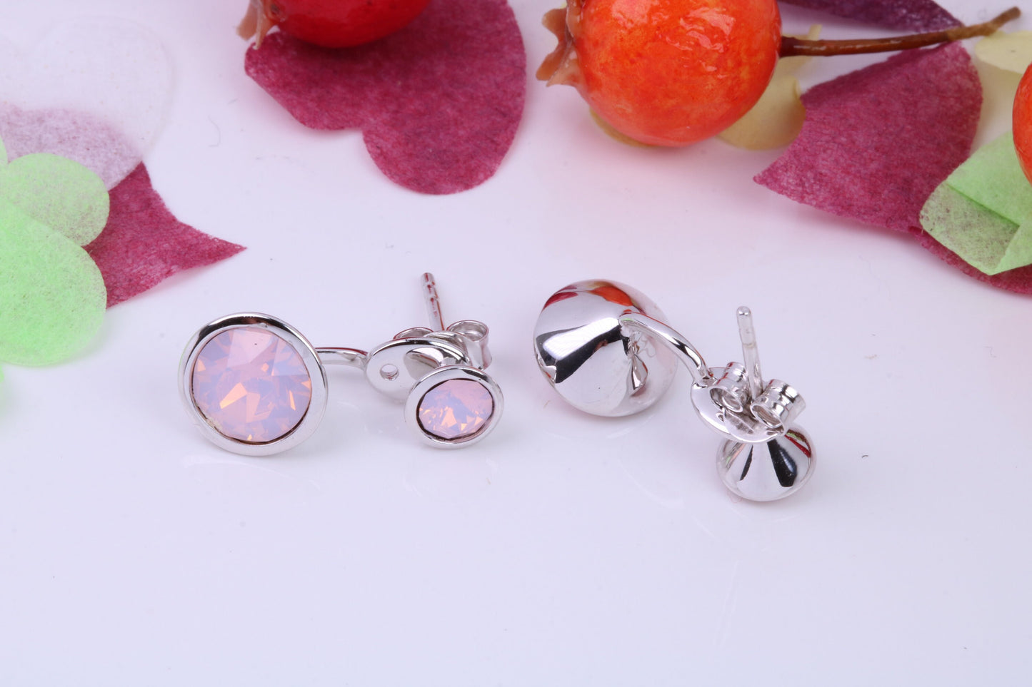 Rose White Opal set Earrings, 2 in 1 Earrings, May be Worn as Droppers or Studs, Made from 925 Grade Sterling Silver