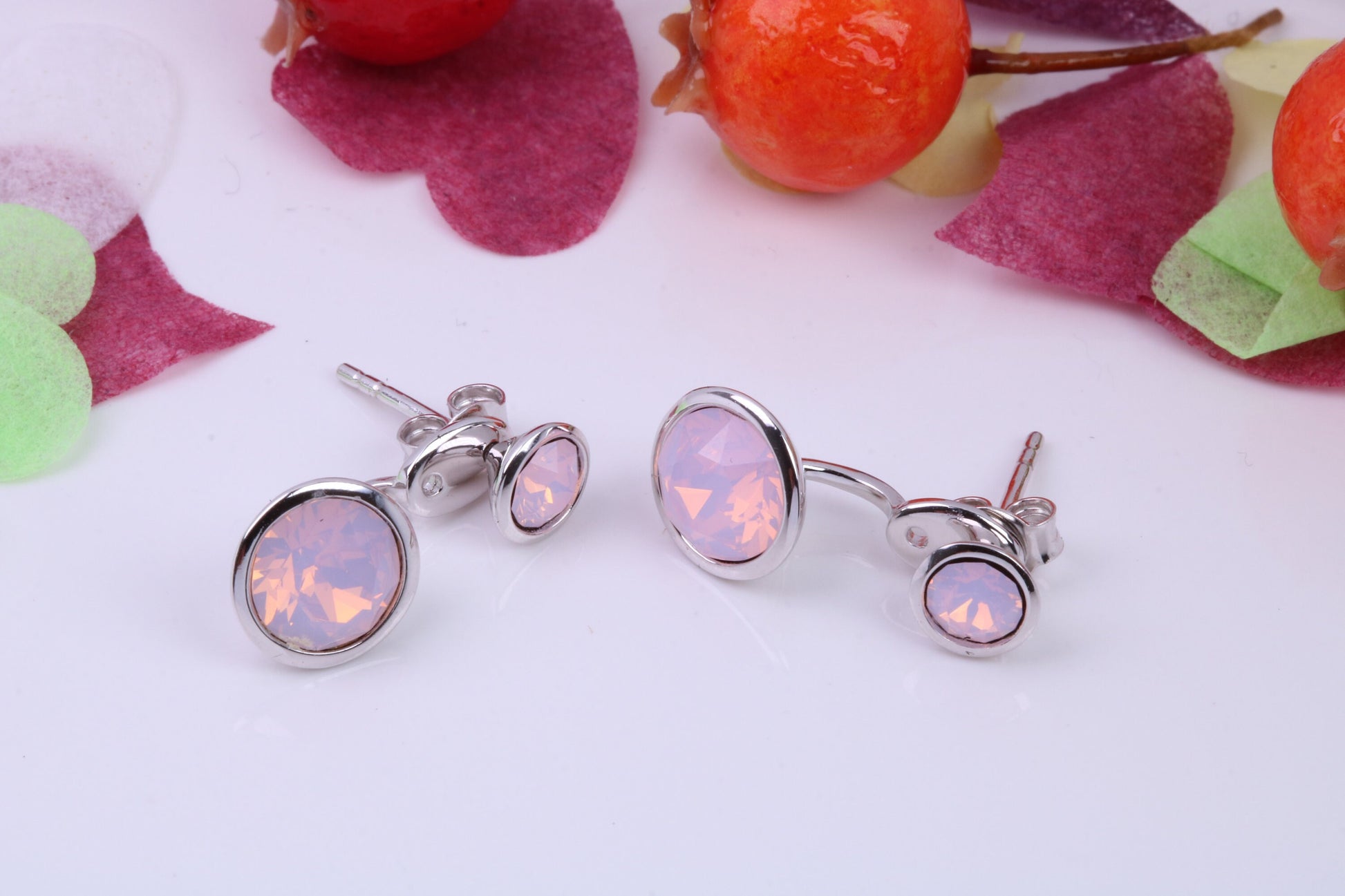 Rose White Opal set Earrings, 2 in 1 Earrings, May be Worn as Droppers or Studs, Made from 925 Grade Sterling Silver