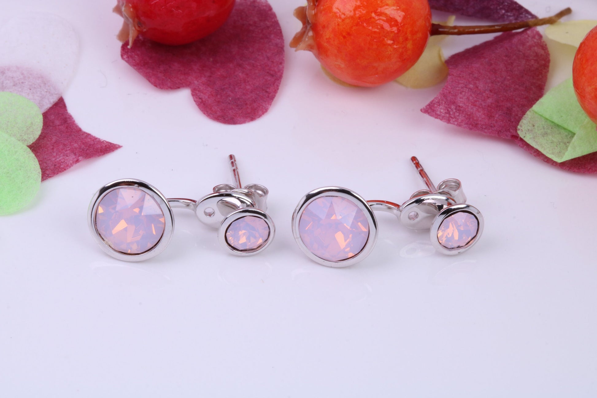 Rose White Opal set Earrings, 2 in 1 Earrings, May be Worn as Droppers or Studs, Made from 925 Grade Sterling Silver