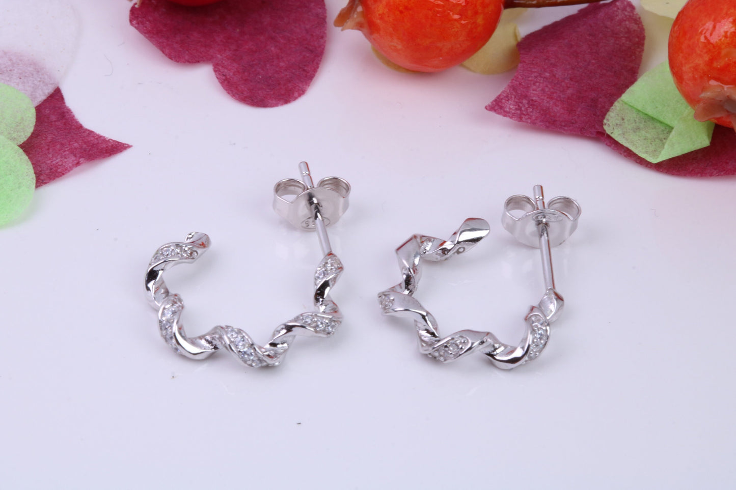 16 mm Round Cubic Zirconia set Creole Hoop Earrings Made from 925 Grade Sterling Silver