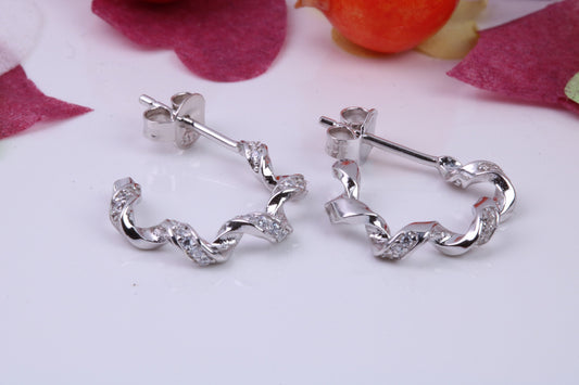 16 mm Round Cubic Zirconia set Creole Hoop Earrings Made from 925 Grade Sterling Silver
