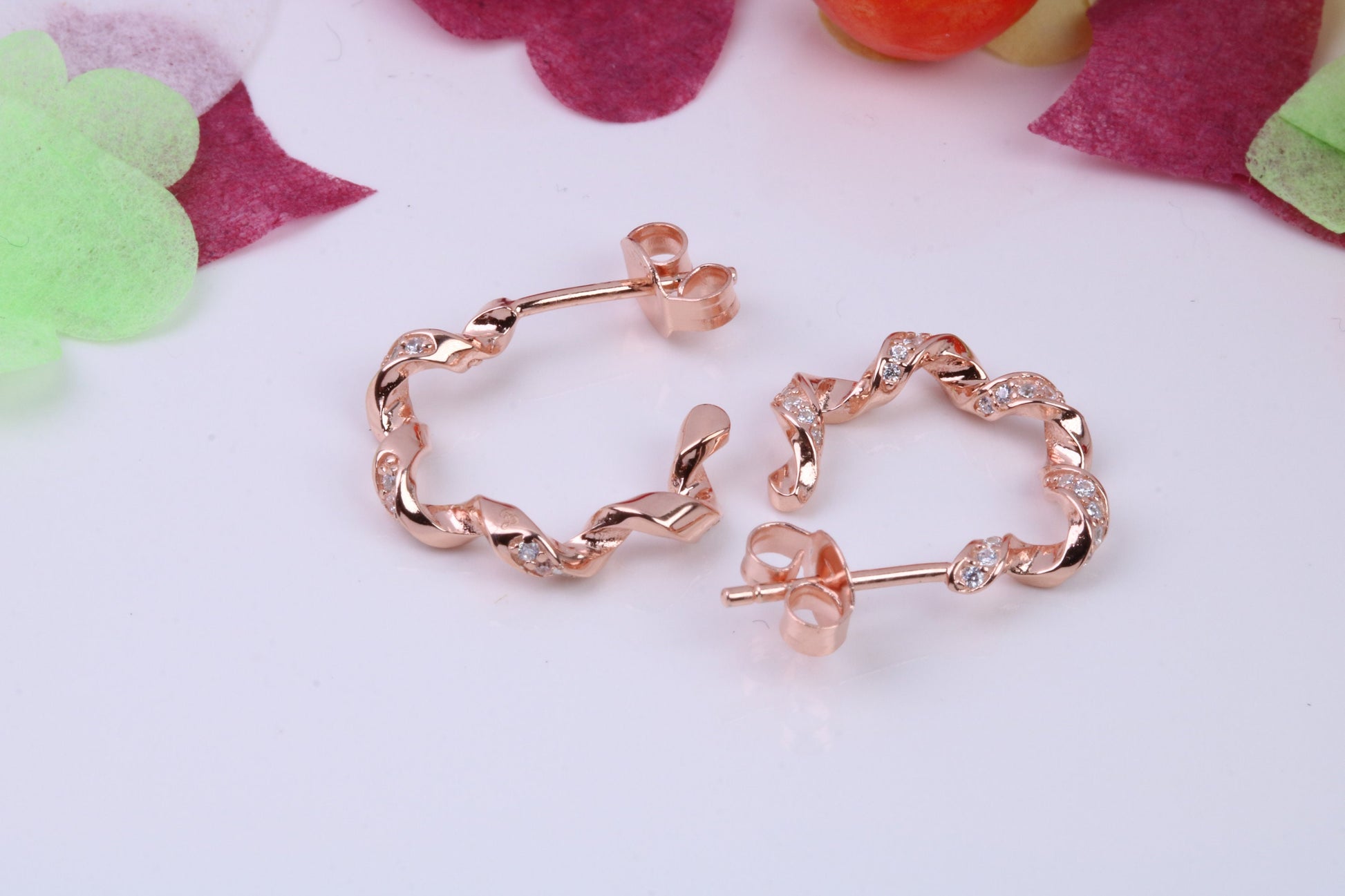 16 mm Round Cubic Zirconia set Creole Hoop Earrings Made from 925 Grade Sterling Silver, 18ct Rose Gold Plated