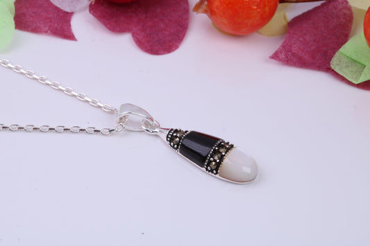 Black Onyx, Mother of Pearl and Marcasite set Necklace, made from solid Sterling Silver