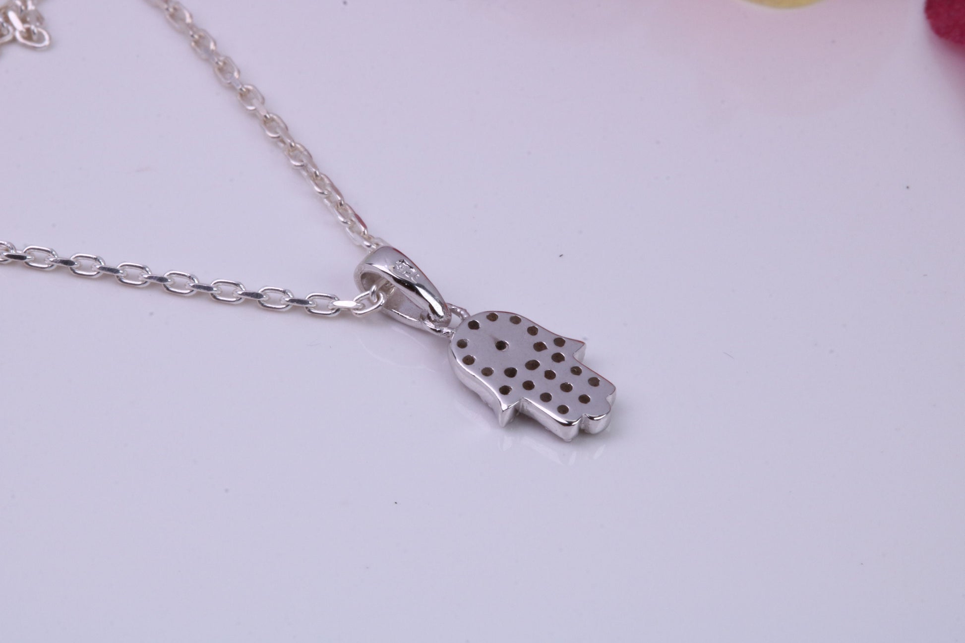 Hamsa Cubic Zirconia set Necklace, made from solid Sterling Silver
