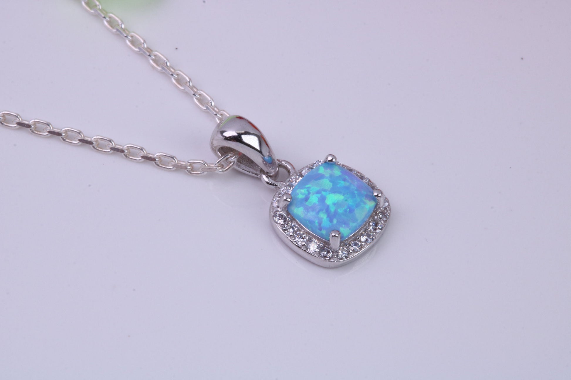 Blue Opal and Cubic Zirconia set Necklace, made from solid Sterling Silver