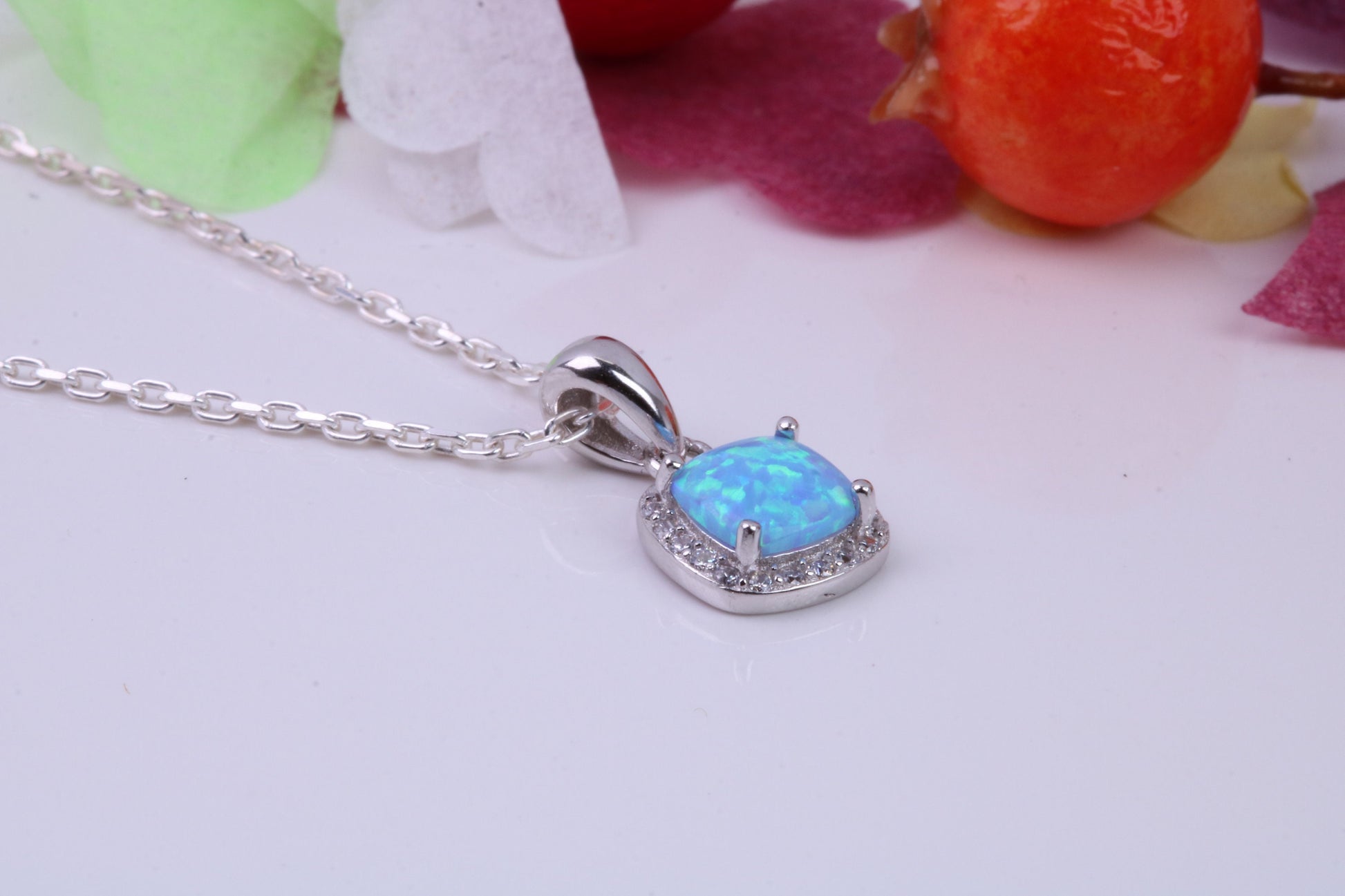 Blue Opal and Cubic Zirconia set Necklace, made from solid Sterling Silver