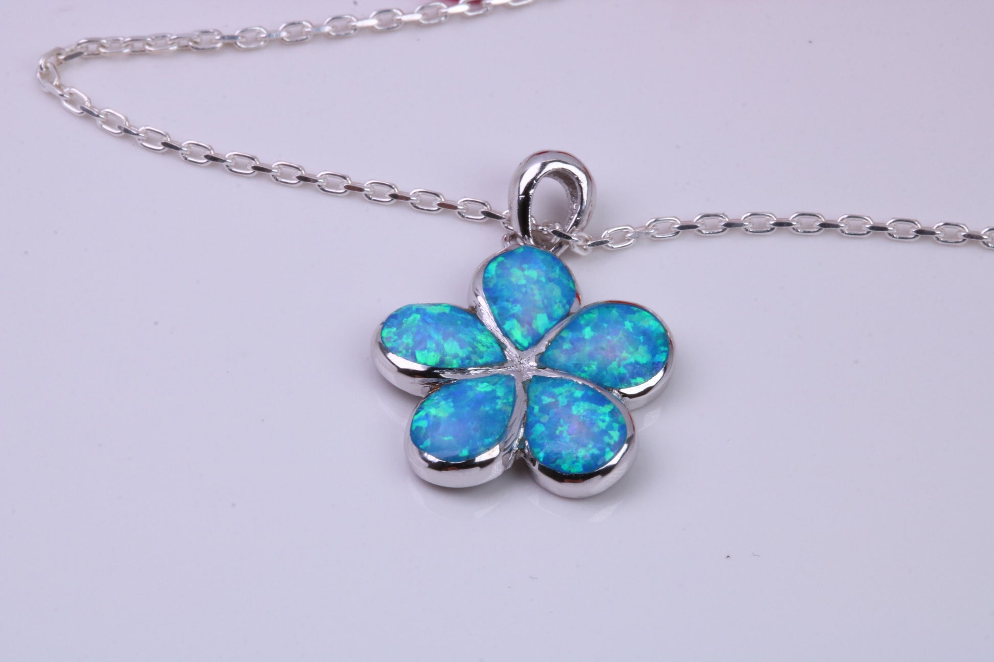 Daisy Flower Blue Opal set Necklace, made from solid Sterling Silver