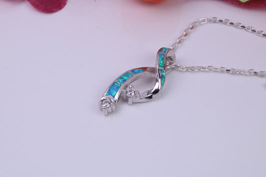 Blue Opal and Cubic Zirconia set Necklace, made from solid Sterling Silver