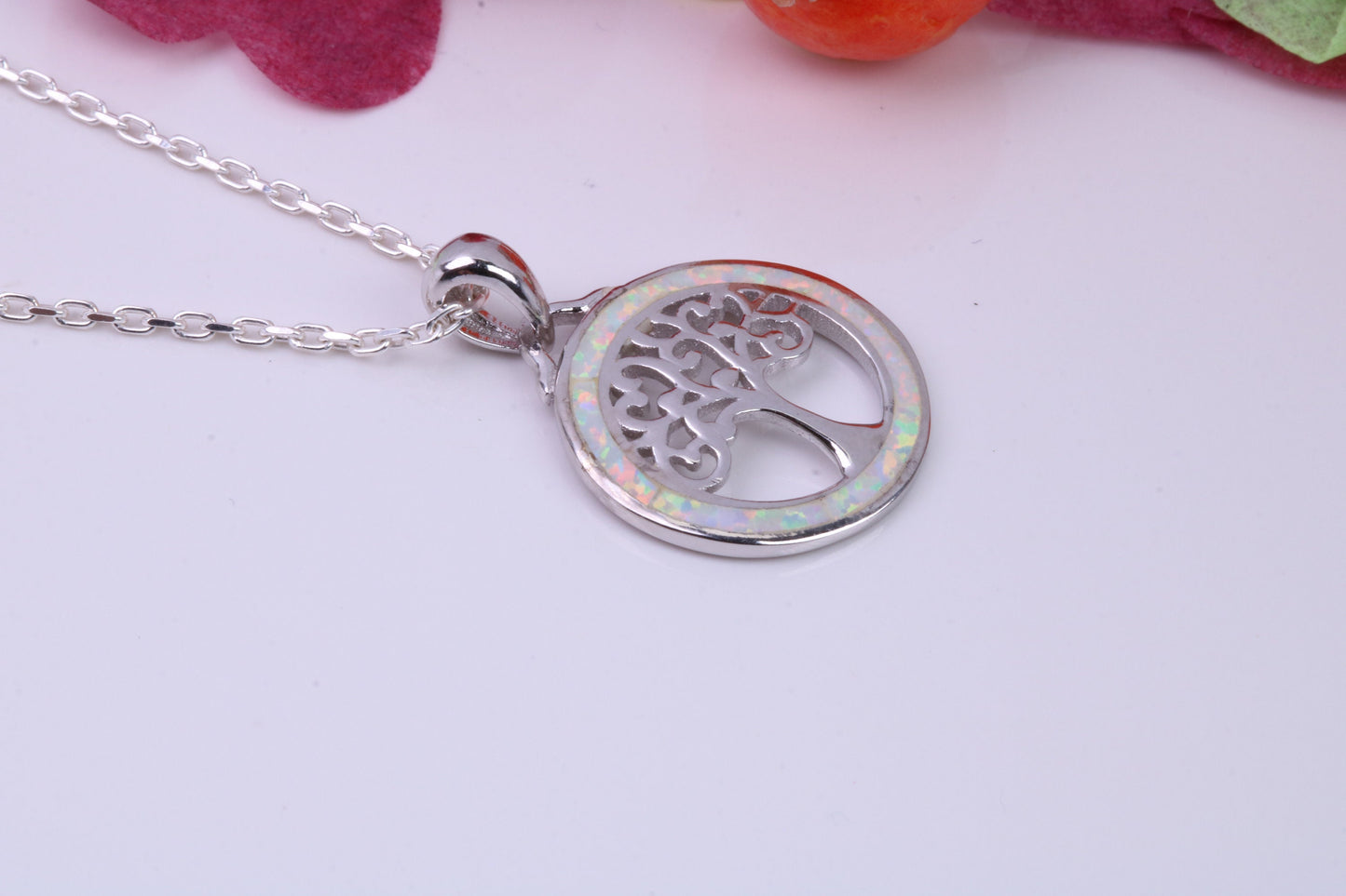 Tree of Life White Opal set Necklace, made from solid Sterling Silver