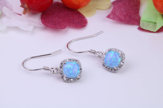 Blue Opal and Cubic Zirconia set Dropper Earrings, made from solid Sterling Silver