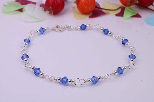 Dainty and Light Weight Blue Cubic Zirconia set Bracelet, made from solid Sterling Silver