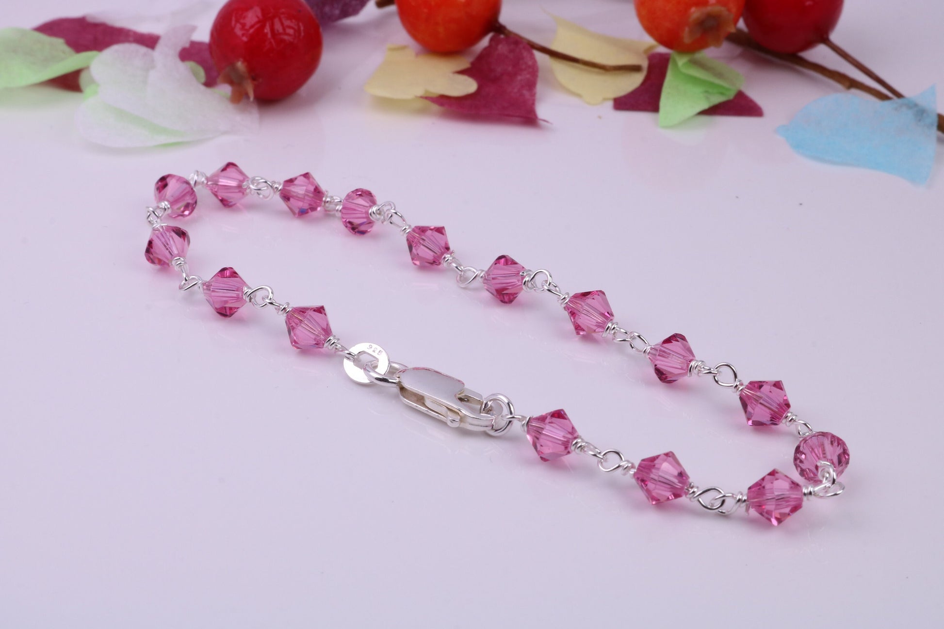 Dainty and Light Weight Pink Cubic Zirconia set Bracelet, made from solid Sterling Silver