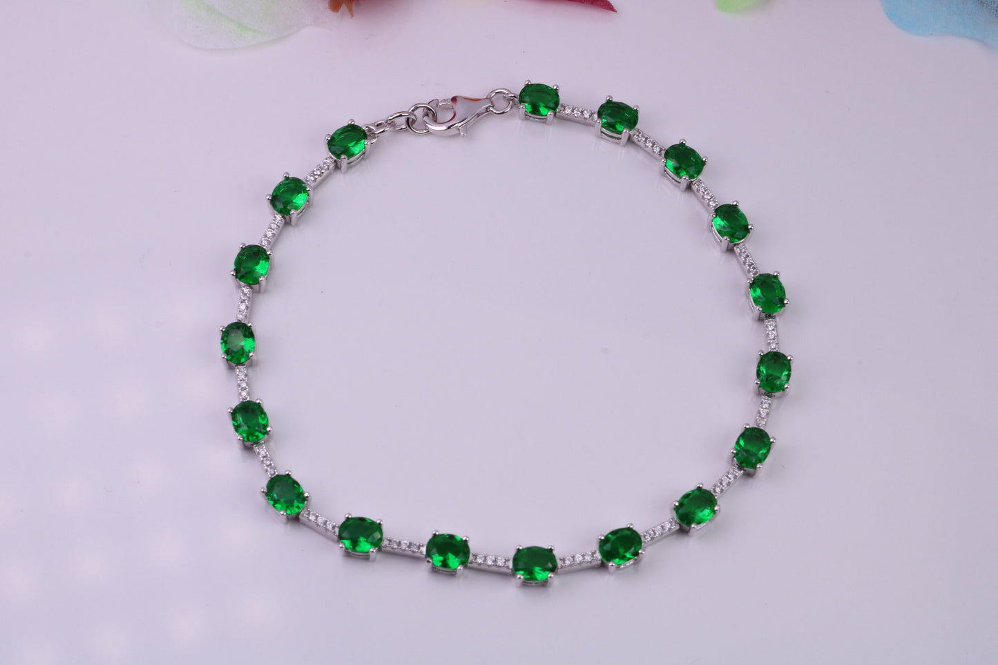 Emerald Cubic Zirconia set Tennis Bracelet, Made from solid Sterling Silver