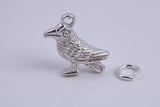 Raven Charm, Made from Solid Cast Silver, Complete with Attachment Link