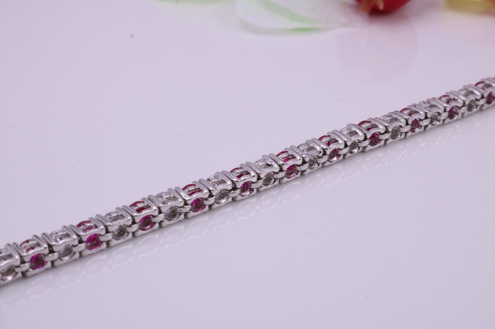 Ruby Cubic Zirconia set Tennis Bracelet, Made from solid Sterling Silver