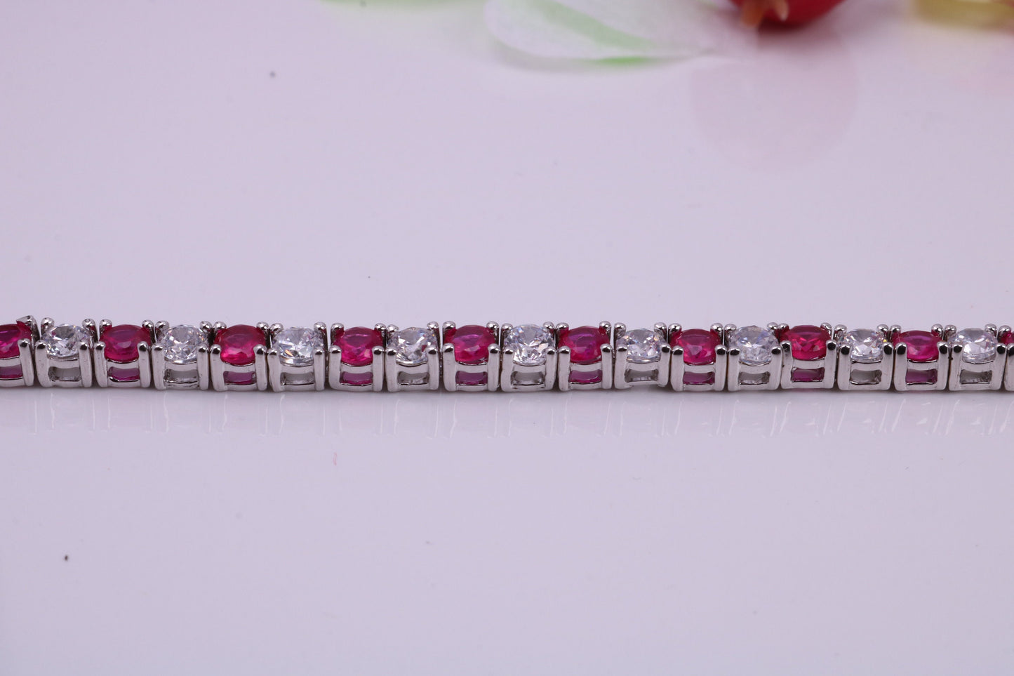 Ruby Cubic Zirconia set Tennis Bracelet, Made from solid Sterling Silver