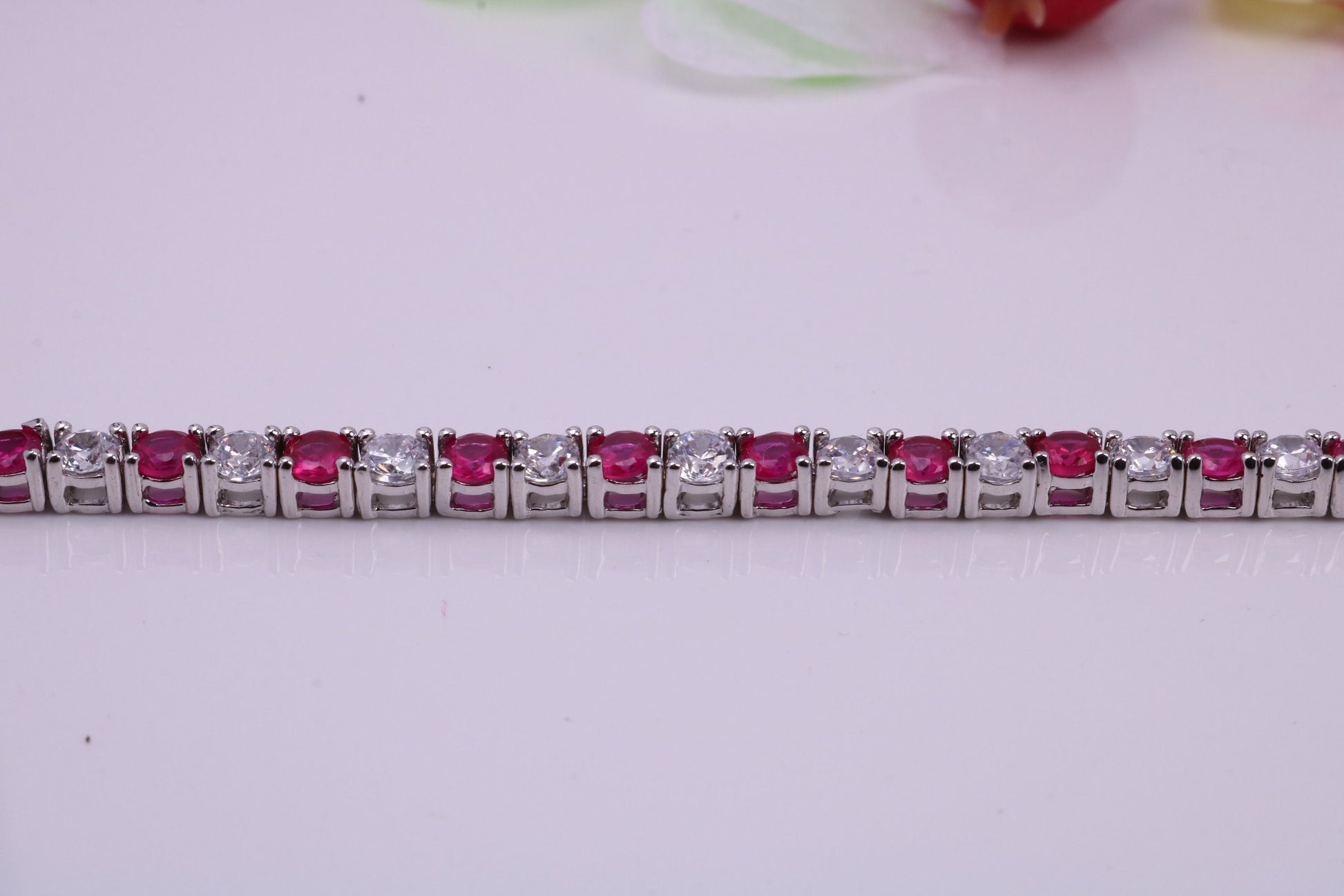 Ruby Cubic Zirconia set Tennis Bracelet, Made from solid Sterling Silver