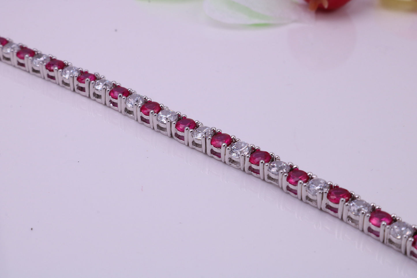 Ruby Cubic Zirconia set Tennis Bracelet, Made from solid Sterling Silver