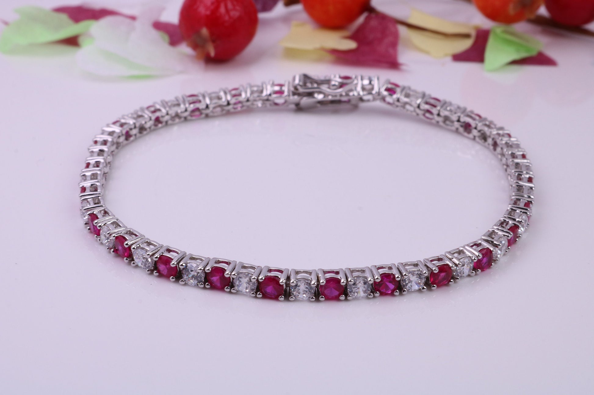 Ruby Cubic Zirconia set Tennis Bracelet, Made from solid Sterling Silver