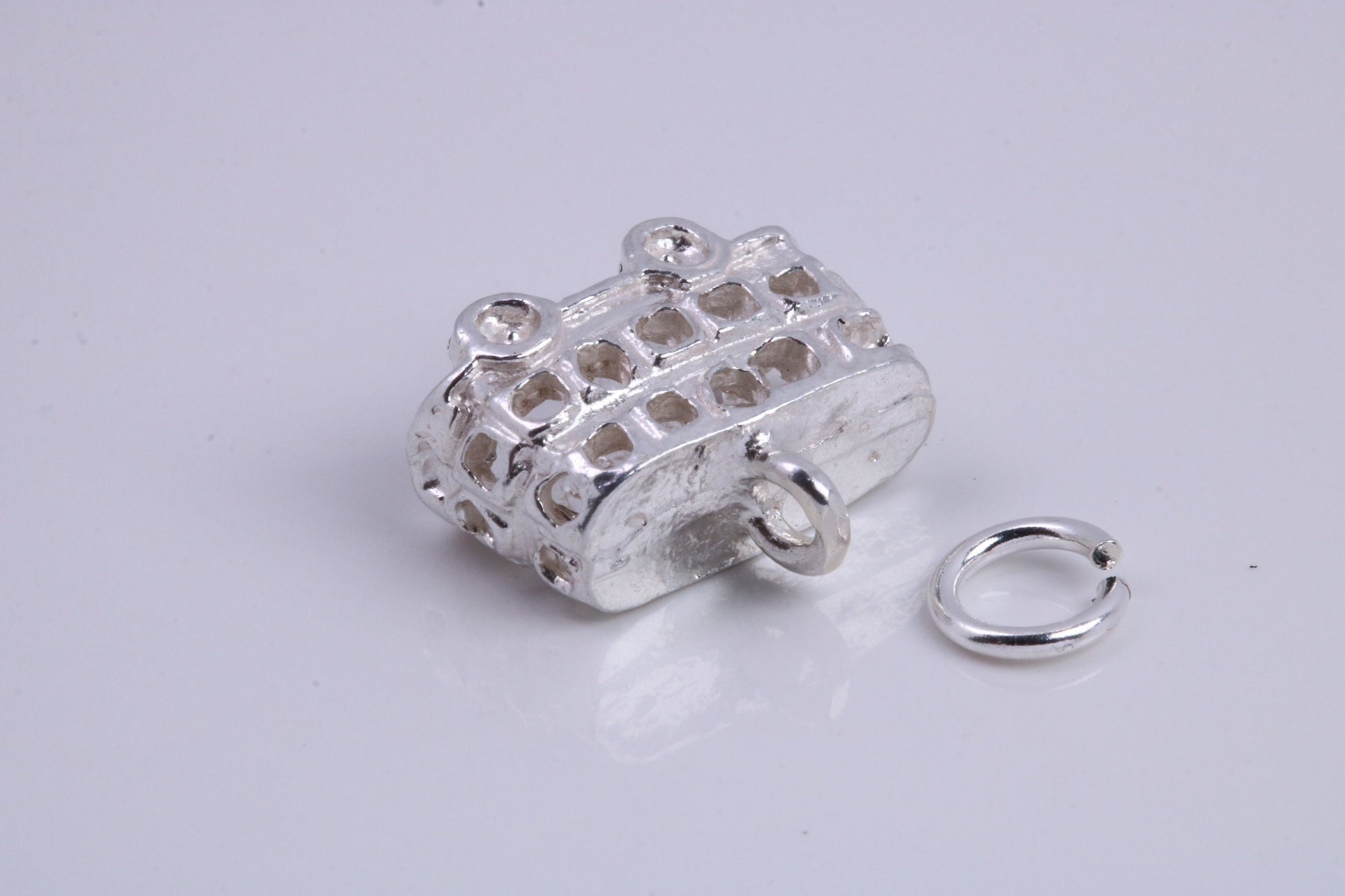 London Bus Charm, Traditional Charm, Made from Solid 925 Grade Sterling Silver, Complete with Attachment Link