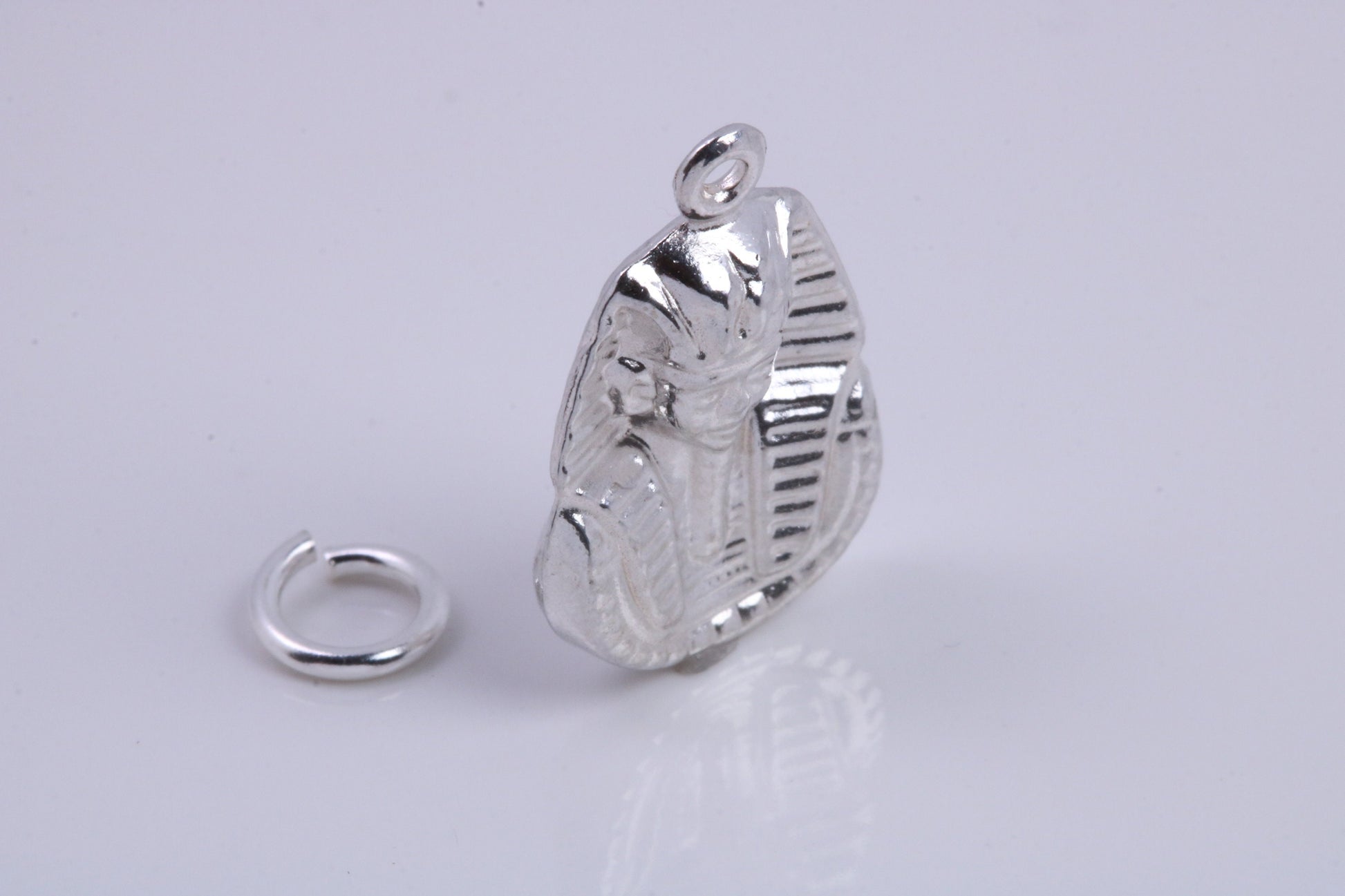 King Tutankhamun Charm, Traditional Charm, Made from Solid 925 Grade Sterling Silver, Complete with Attachment Link
