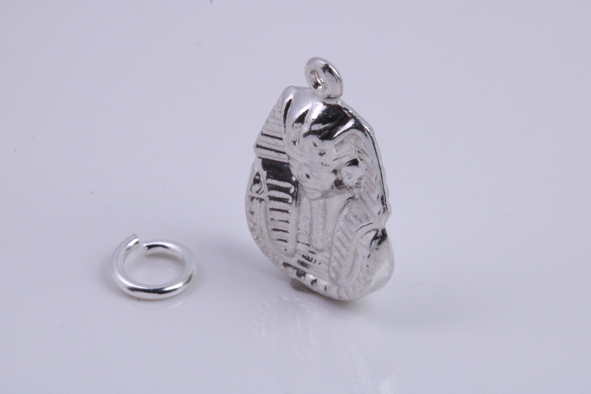 King Tutankhamun Charm, Traditional Charm, Made from Solid 925 Grade Sterling Silver, Complete with Attachment Link