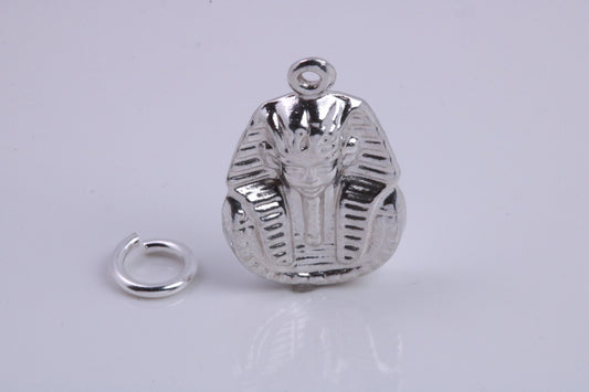 King Tutankhamun Charm, Traditional Charm, Made from Solid 925 Grade Sterling Silver, Complete with Attachment Link