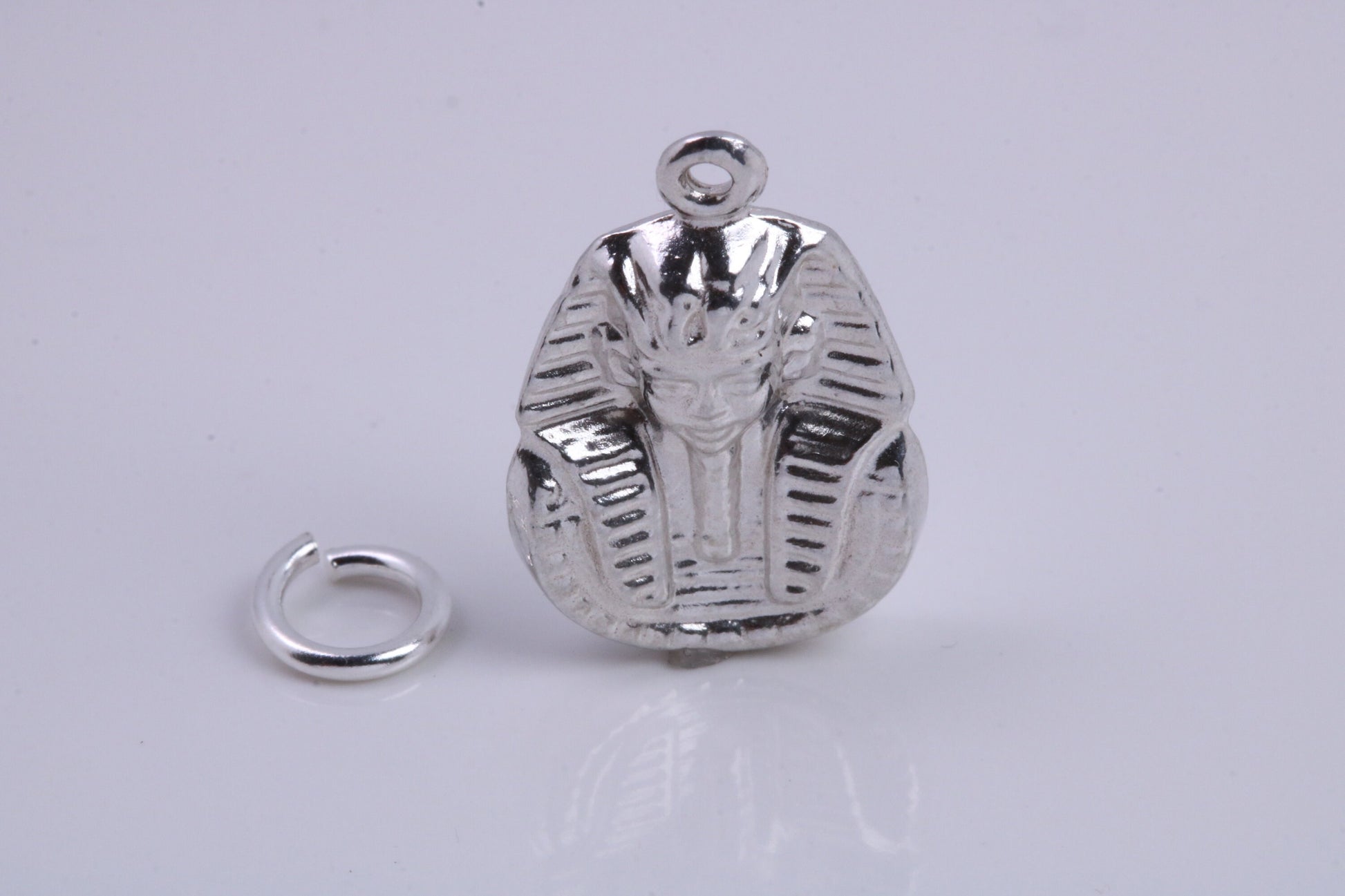 King Tutankhamun Charm, Traditional Charm, Made from Solid 925 Grade Sterling Silver, Complete with Attachment Link