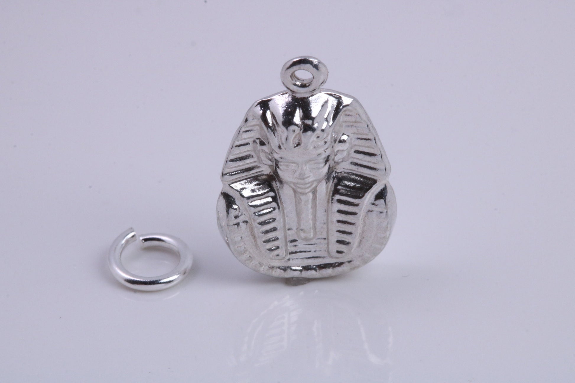King Tutankhamun Charm, Traditional Charm, Made from Solid 925 Grade Sterling Silver, Complete with Attachment Link