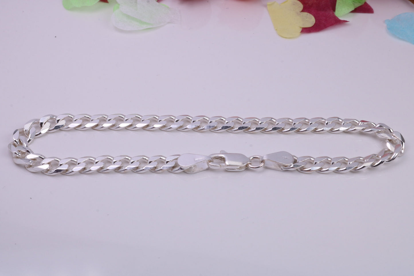 Diamond cut Flat Curb Link Bracelet, made from solid Sterling Silver, 7.50 Inches Long