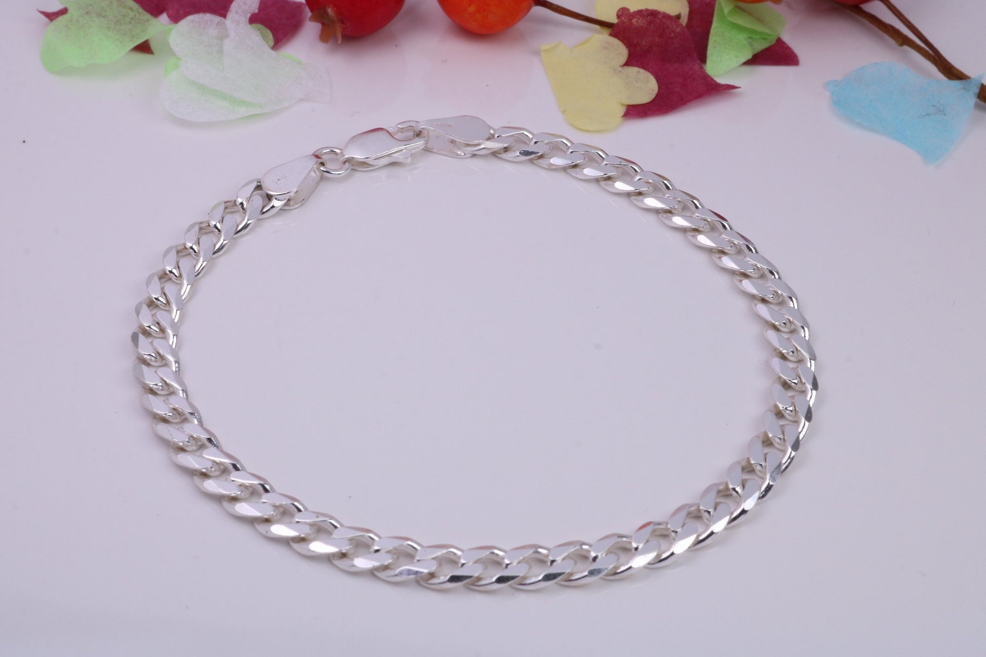 Diamond cut Flat Curb Link Bracelet, made from solid Sterling Silver, 7.50 Inches Long