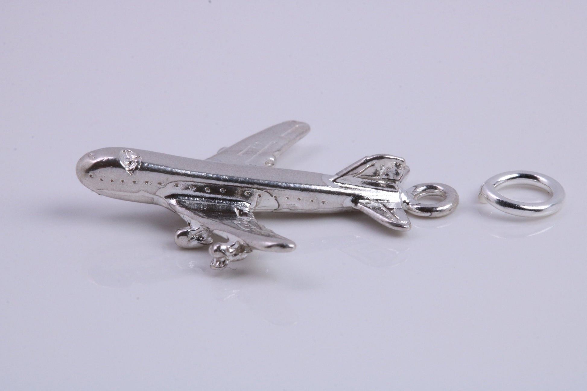 Jumbo Jet 747 Charm, Traditional Charm, Made from Solid 925 Grade Sterling Silver, Complete with Attachment Link