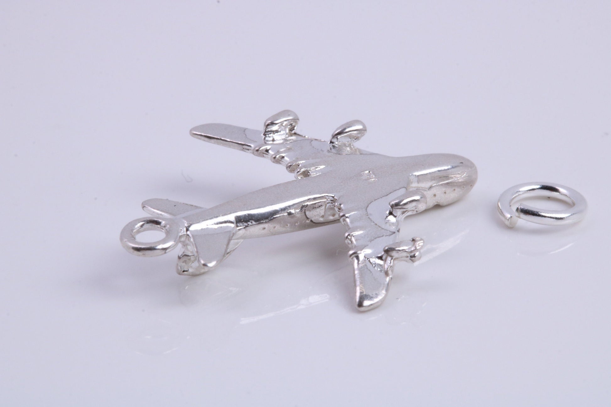 Jumbo Jet 747 Charm, Traditional Charm, Made from Solid 925 Grade Sterling Silver, Complete with Attachment Link
