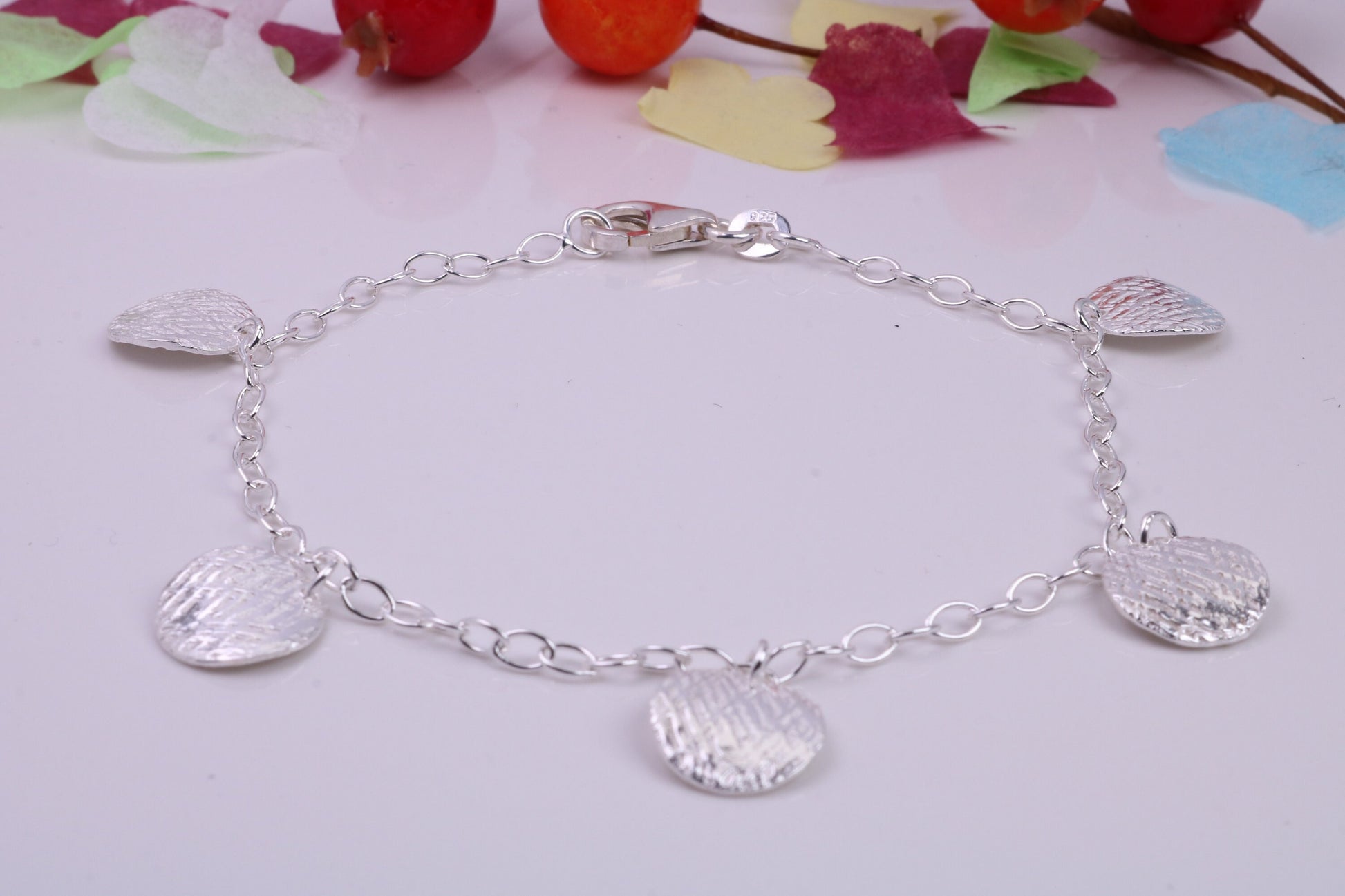 Light Weight Round Disc Bracelet, made from solid Sterling Silver, 7.50 Inches Long