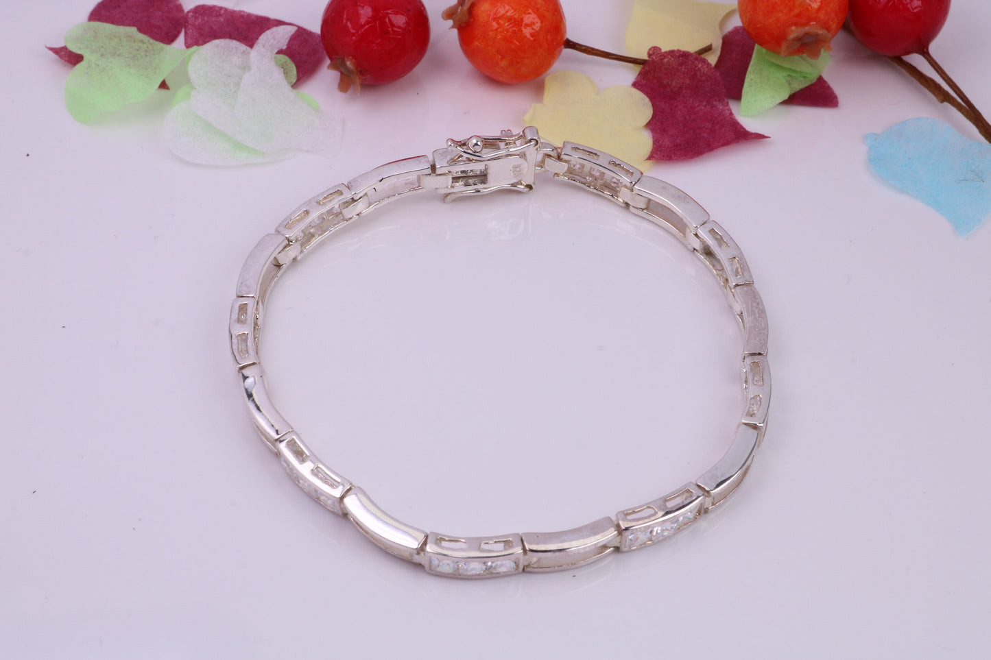 Cubic Zirconia set Tennis Bracelet, made from solid Sterling Silver, Platinum and Diamond Look for a Fraction of the cost