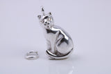 Large Sitting Cat Charm, Traditional Charm, Made from Solid 925 Grade Sterling Silver, Complete with Attachment Link