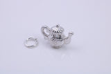 Tea Pot Charm, Traditional Charm, Made from Solid 925 Grade Sterling Silver, Complete with Attachment Link