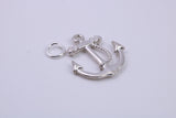 Anchor Charm, Made from Solid Cast Silver, Complete with Attachment Link