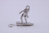 Surfing Girl Charm, Traditional Charm, Made from Solid 925 Grade Sterling Silver, Complete with Attachment Link
