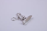 Surfing Girl Charm, Traditional Charm, Made from Solid 925 Grade Sterling Silver, Complete with Attachment Link