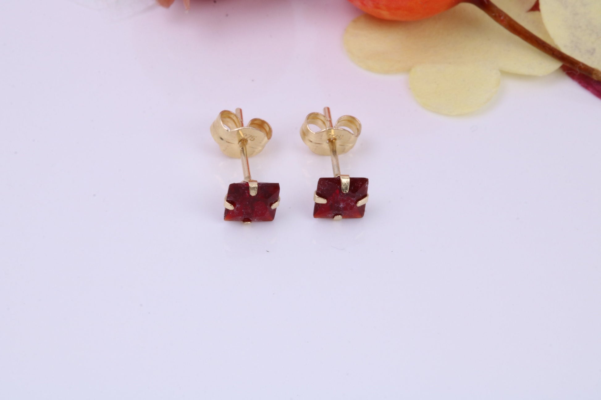 January Garnet Cubic Zirconia set Birthstone Stud Earrings, Made from Solid 9ct Yellow Gold, Choice of Two Sizes