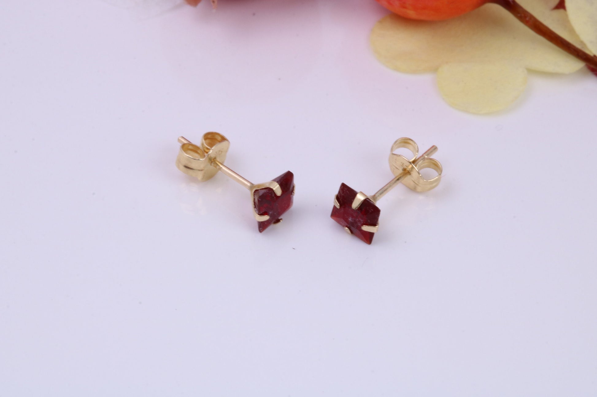 January Garnet Cubic Zirconia set Birthstone Stud Earrings, Made from Solid 9ct Yellow Gold, Choice of Two Sizes