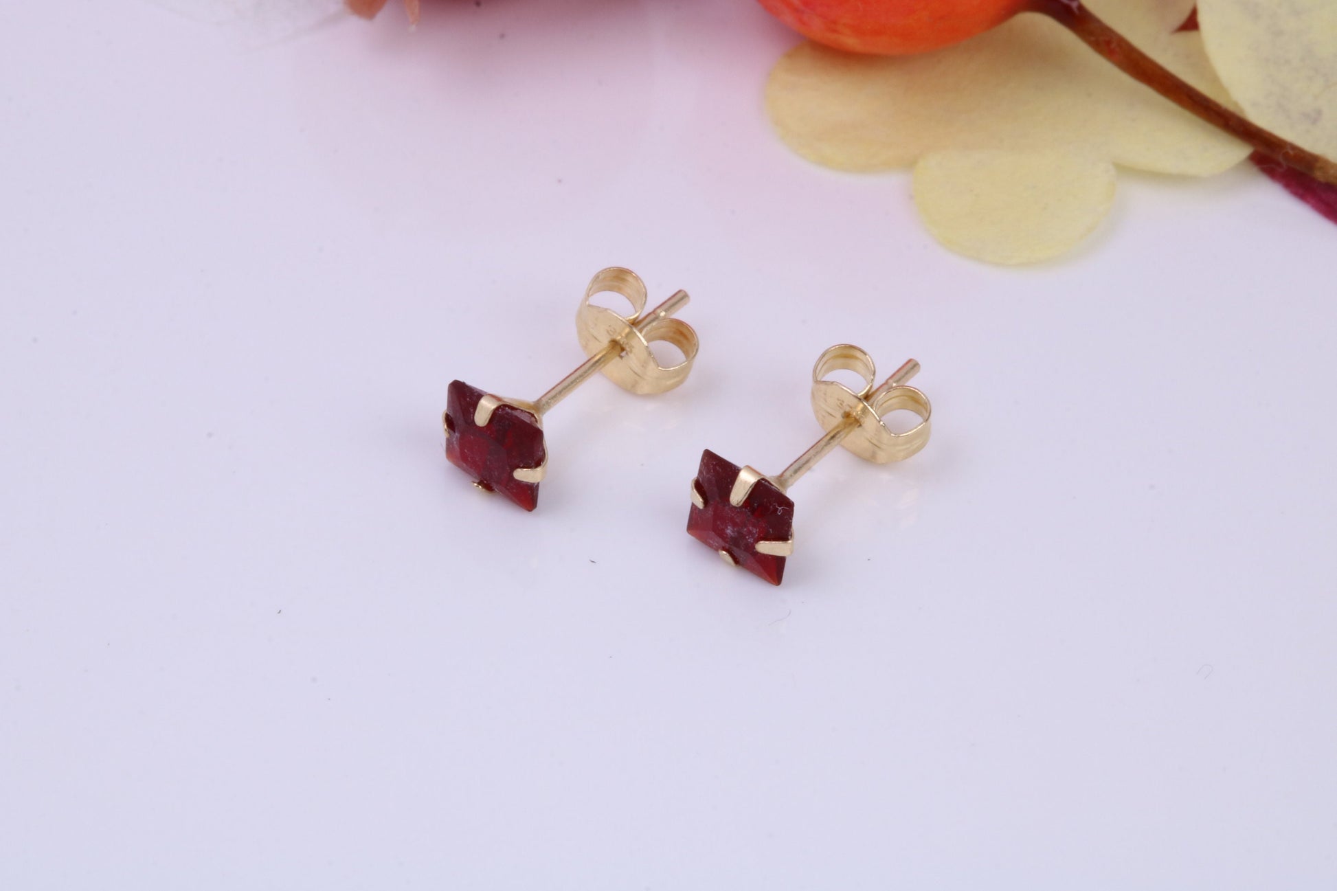 January Garnet Cubic Zirconia set Birthstone Stud Earrings, Made from Solid 9ct Yellow Gold, Choice of Two Sizes