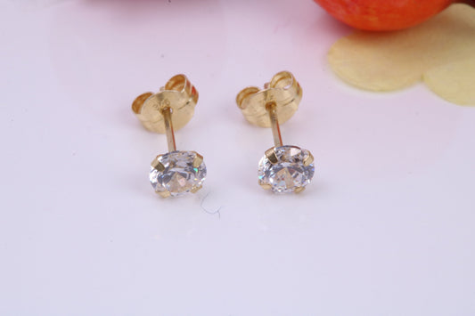 April Diamond Cubic Zirconia set Birthstone Stud Earrings, Made from Solid 9ct Yellow Gold, Choice of Two Sizes