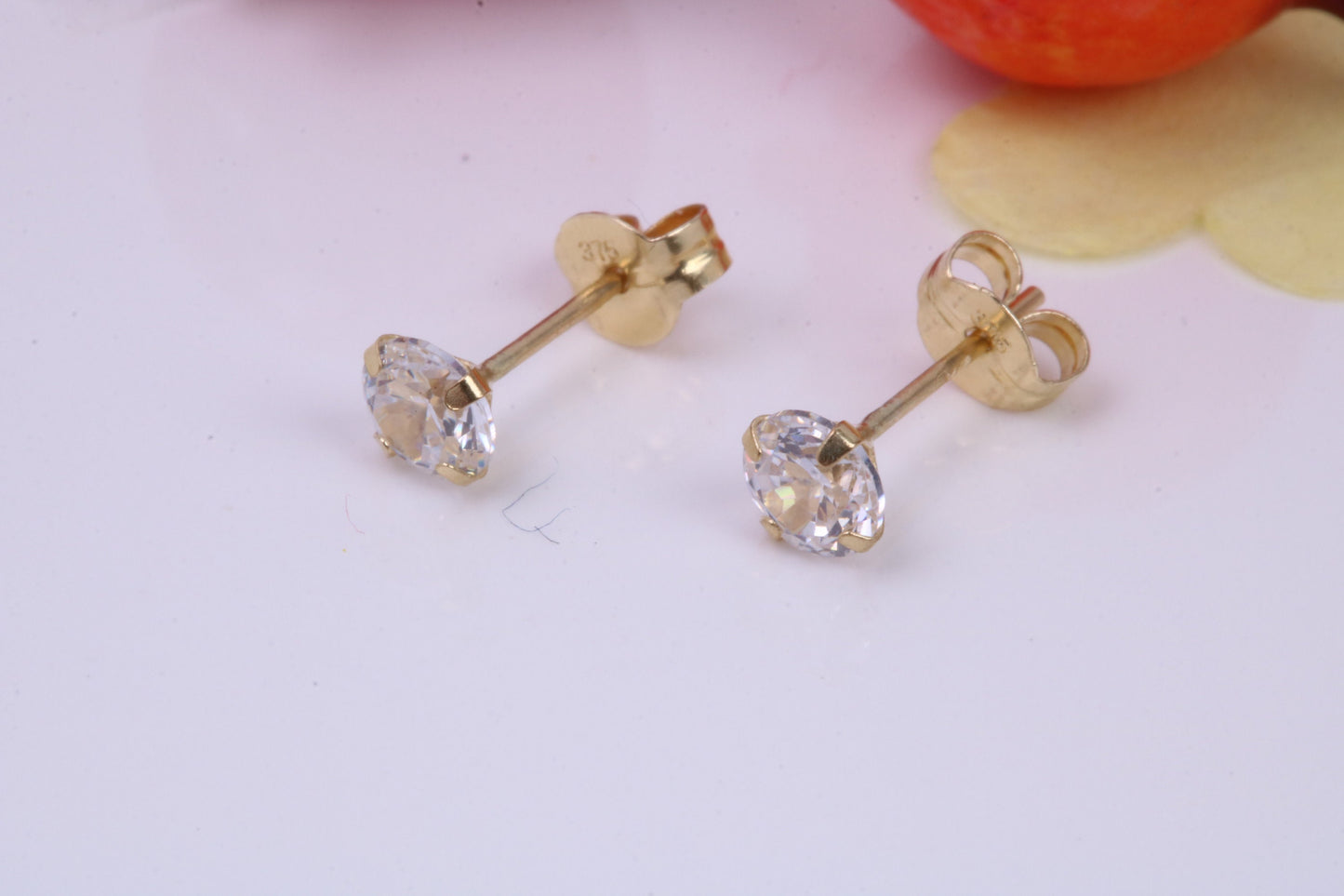 April Diamond Cubic Zirconia set Birthstone Stud Earrings, Made from Solid 9ct Yellow Gold, Choice of Two Sizes