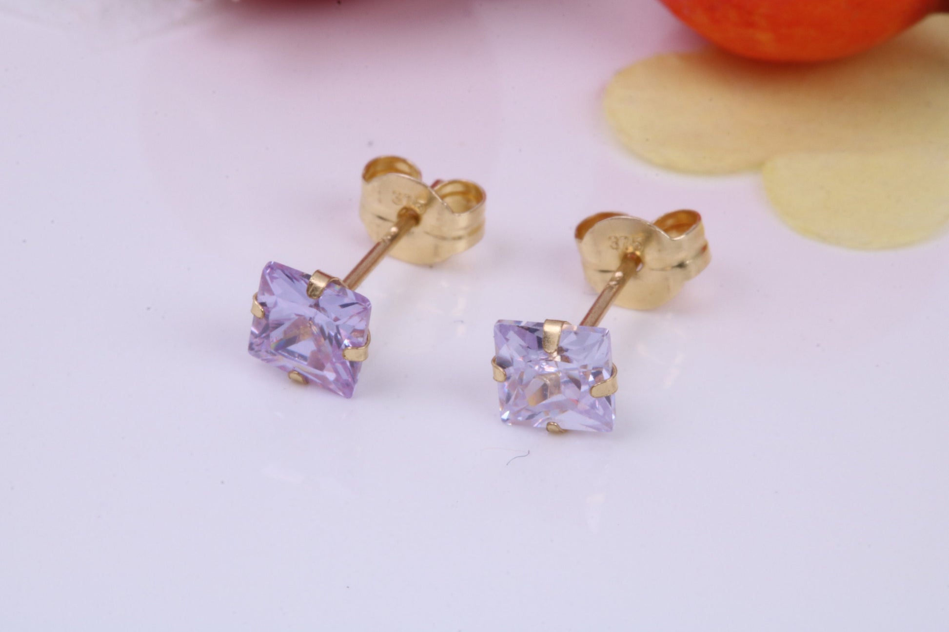 June Light Amethyst Cubic Zirconia set Birthstone Stud Earrings, Made from Solid 9ct Yellow Gold, Choice of Two Sizes