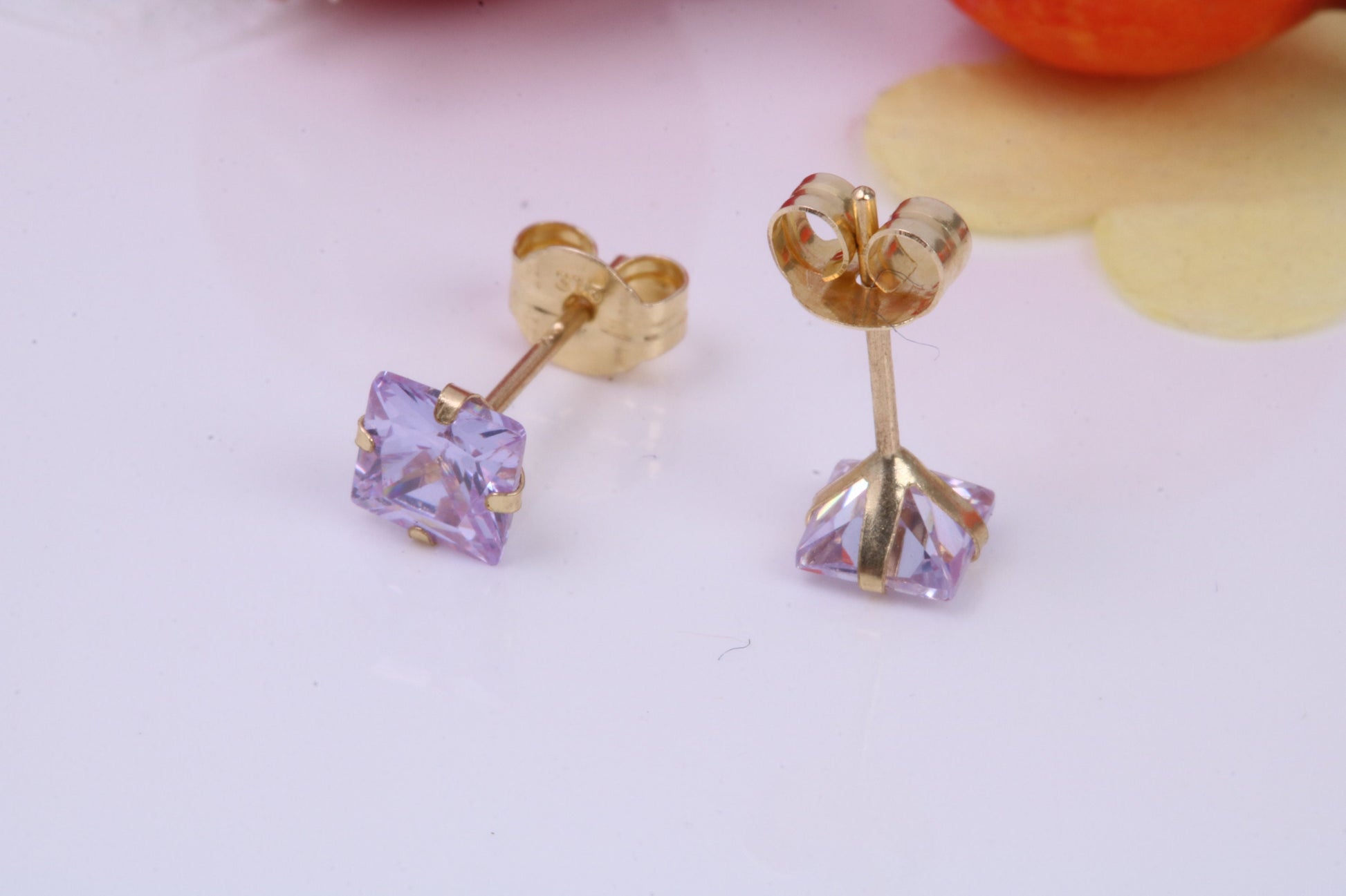 June Light Amethyst Cubic Zirconia set Birthstone Stud Earrings, Made from Solid 9ct Yellow Gold, Choice of Two Sizes