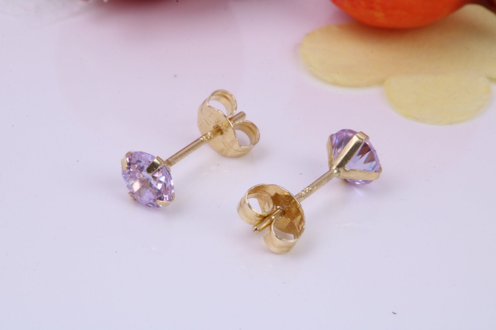 June Light Amethyst Cubic Zirconia set Birthstone Stud Earrings, Made from Solid 9ct Yellow Gold, Choice of Two Sizes