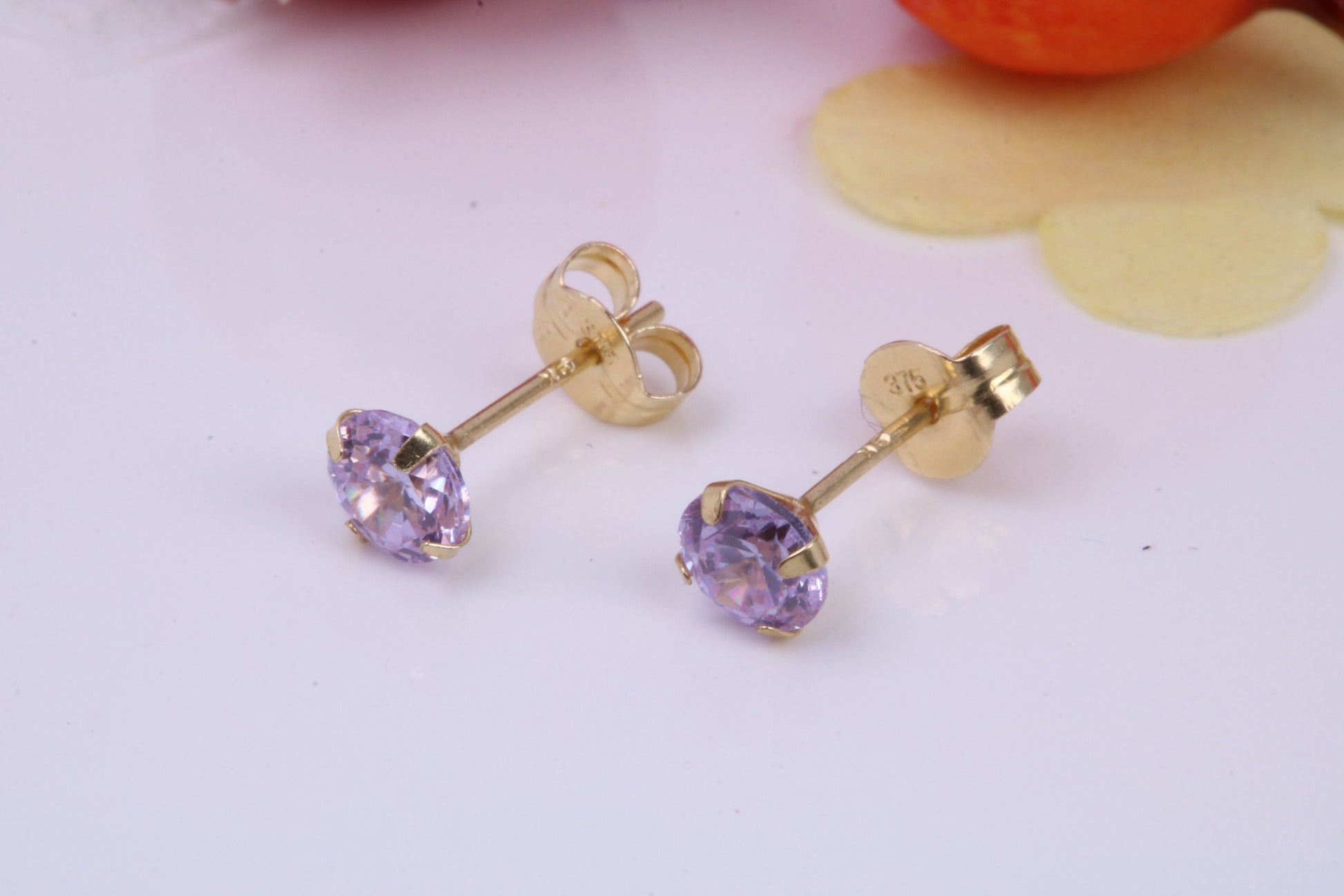 June Light Amethyst Cubic Zirconia set Birthstone Stud Earrings, Made from Solid 9ct Yellow Gold, Choice of Two Sizes